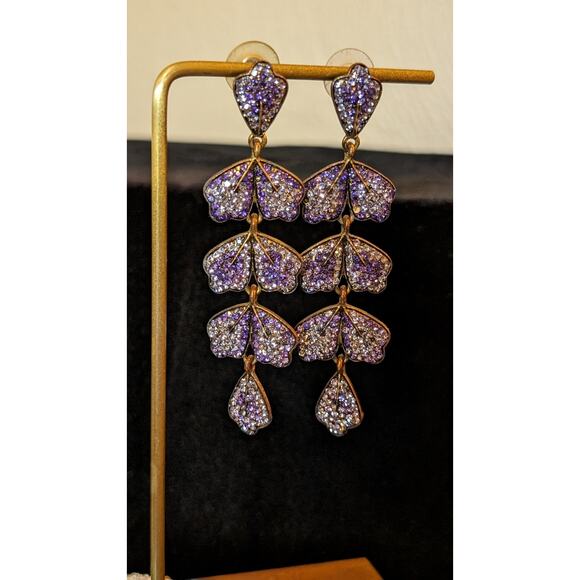 Vintage Cascading Purple Crystal Leaf Dangle Post Earrings - Picture 6 of 7